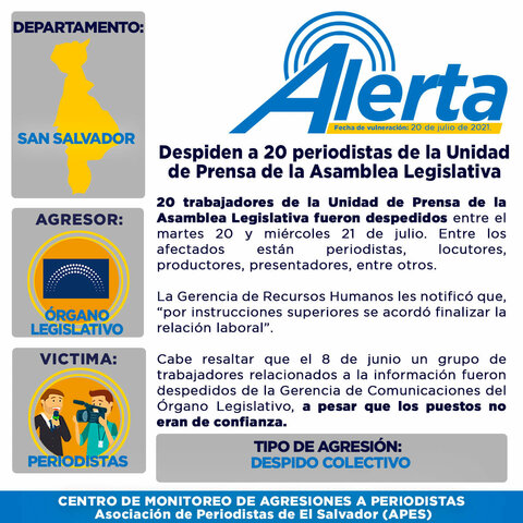 Despiden a 20 periodistas de la Unidad de Prensa de la Asamblea Legislativa