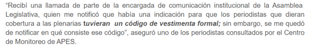 Tipo de vestimenta no debe restringir ejercicio periodístico
