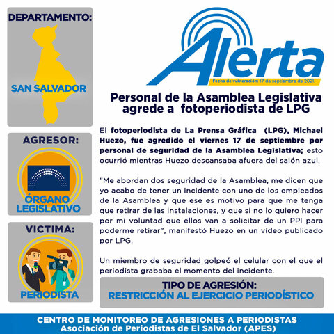 Personal de la Asamblea Legislativa agrede a fotoperiodista de LPG