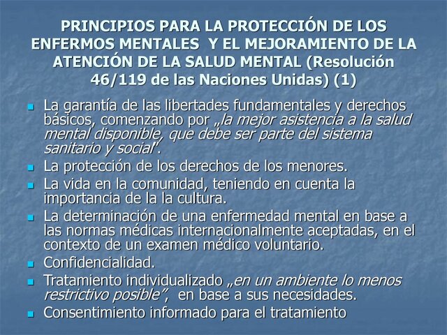 Principios para la protección de los enfermos mentales y el mejoramiento de la atención de la salud mental