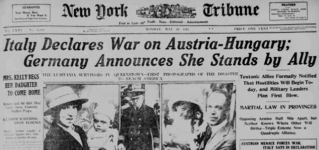 Italy declares war on Austria-Hungary.