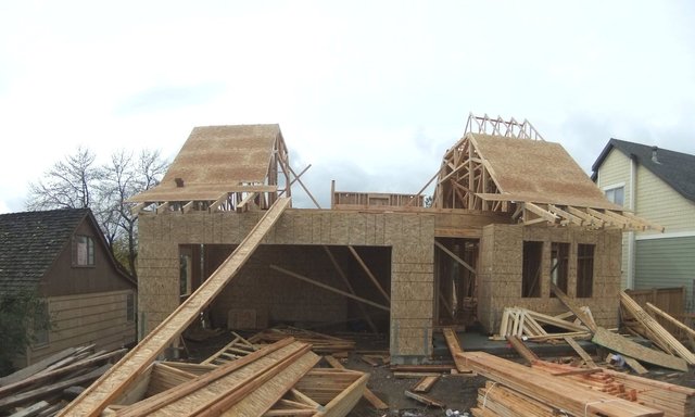 It rained today so not much happening on the house.