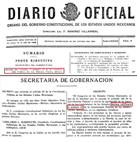Reformas al artículo 27 constitucional.