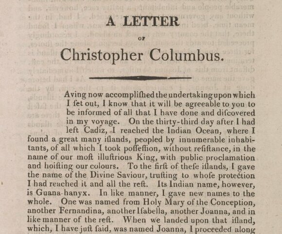 Colón llega a América; la reclama en favor de España