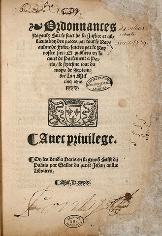 ORDONNANCE DE FRANÇOIS 1ER