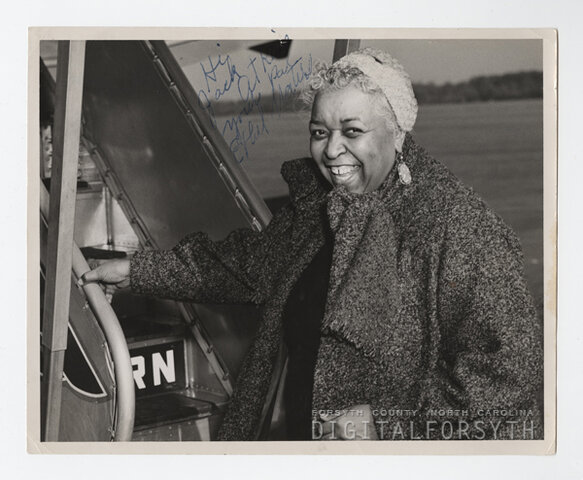 Ethel Waters arriving in Winston-Salem