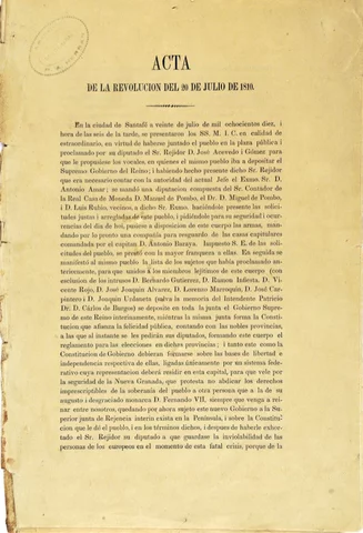 EN LA ACTA DE EL 20 DE JULIO DE 1810 UNA TERCERA PARTE ERAN RELIGIOSOS