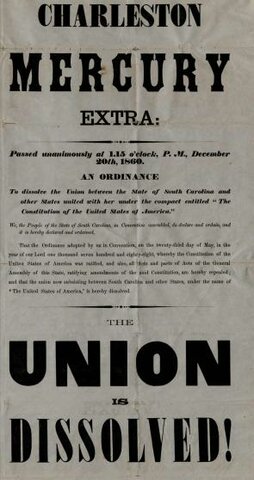 South Carolina secedes from the United States