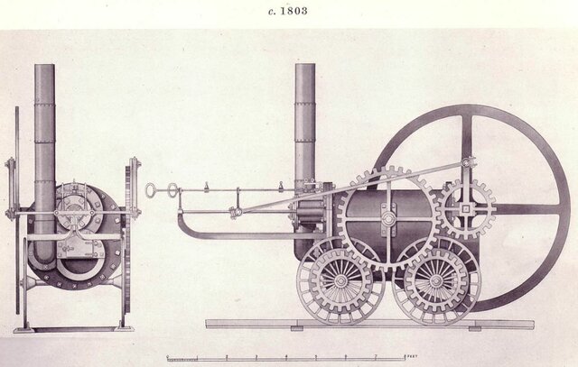Richard Trevithick diseña la primera locomotora