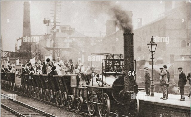 George Stephenson pone en servicio el ferrocarril público entre Stockton y Darlington, Inglaterra.