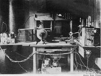 The beginning of modern radio (one transmitter - many receivers). Conrad broadcasts match results.