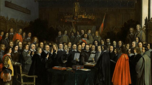 Se firma el Tratado de Westfalia, independencia de las Provincias Unidas de los Países Bajos. España conserva Flandes