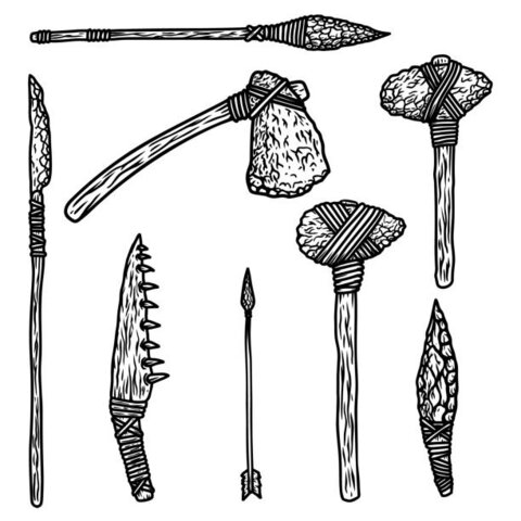 Use of sticks and sharpened stones
