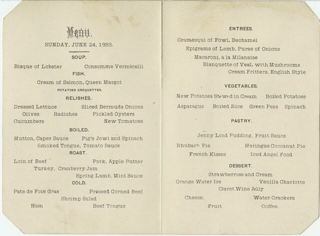 Menu of a Windsor Hotel