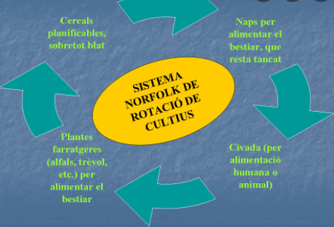Lord Townshend introduce el Sistema Norfolk en la agricultura.