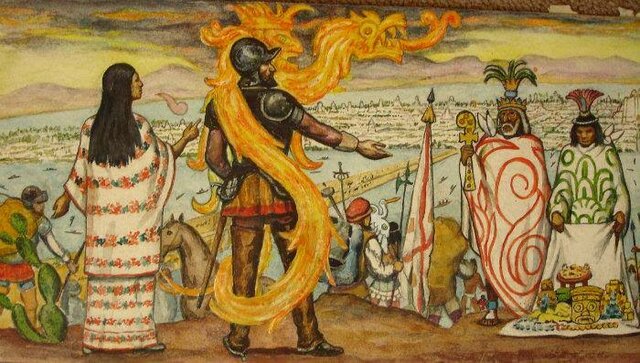 Cortés recibió por primera vez a los emisarios del emperador mexica