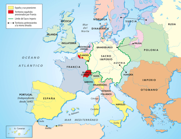 Se firma el Tratado de Westfalia, independencia de las Provincias Unidas de los Países Bajos. España conserva Flandes