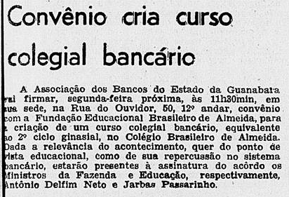 Convênio cria curso colegial bancário