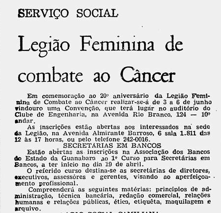 Serviço Social - Legião Feminina de Combate ao Câncer