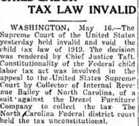 Child labor tax law