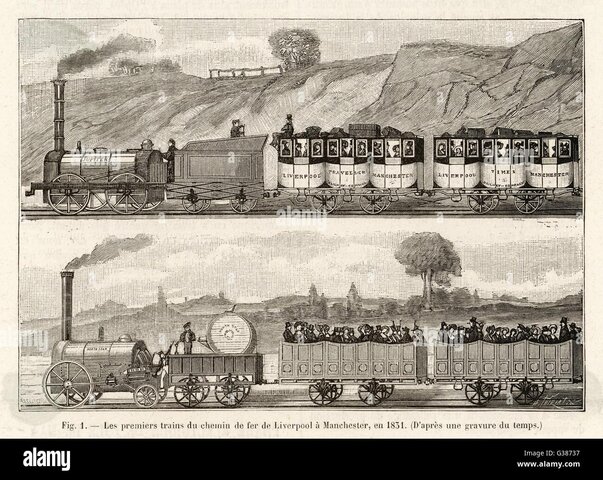 1ª línea de ferrocarril de pasajeros entre Manchester y Liverpool