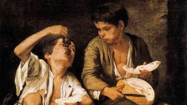 realización del cuadro "Niños comiendo uvas y melón"