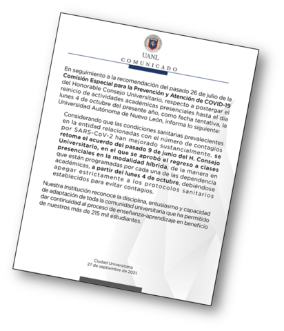 Se publica el Comunicado de Inicio de Actividades Académicas de la UANL