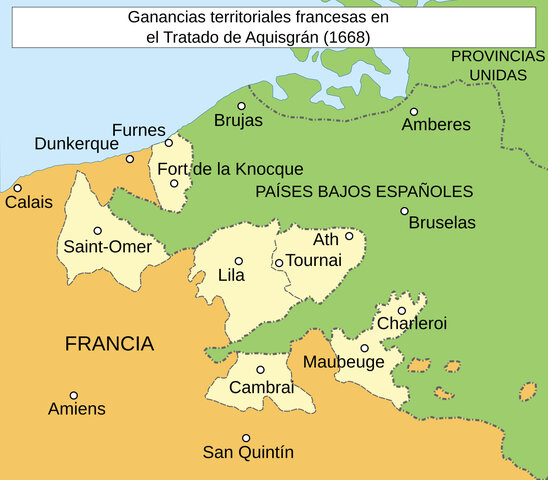 1ª Guerra contra Francia. Paz de Aquisgrán. Se reconoce la independencia de Portugal.