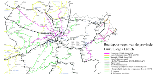 Représentation du réseau chemin de fer de la province de liège