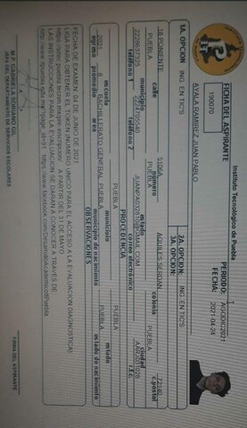 Presnto ficha para mi ingreso a Universidad (ITP)