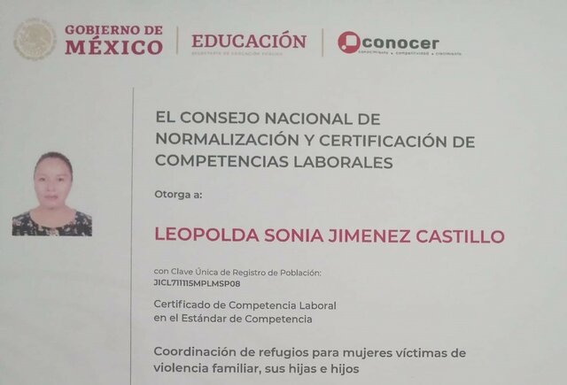 Certificación coordinación de refugios para mujeres en situación de violencia, sus hijas e hijos.