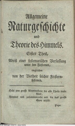 Allgemeine Naturgeschichte und Theorie des Himmels