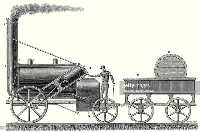 Locomotora de George y Robert Stephenson para el traslado de mercancías.