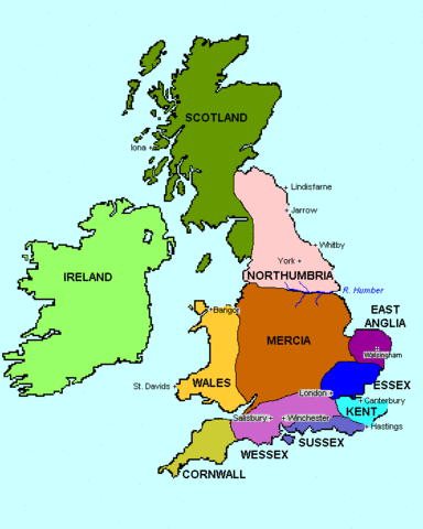 Map of the 6 kingdoms of Britain + Cornwall