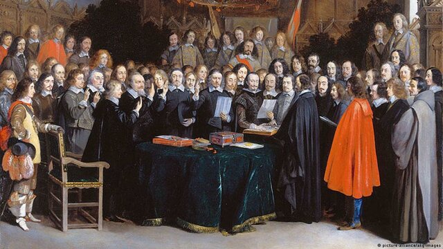 Se firma el Tratado de Westfalia, independencia de las Provincias Unidas de los Países Bajos. España conserva Flandes