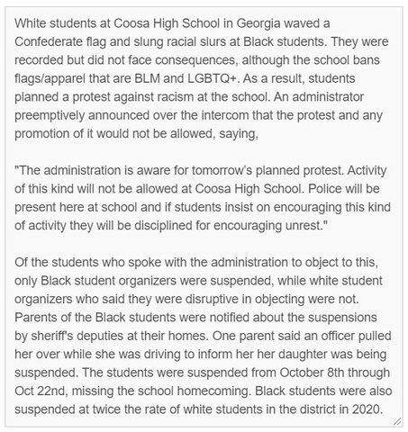 Black students at Coosa High School suspended for protesting racism from peers, administration; police assisted