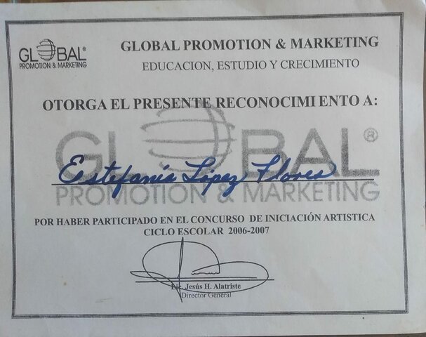 DIPLOMA POR PARTICIPACIÓN EN UN CONCURSO DE INICIACIÓN ARTÍSTICA