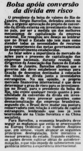 Bolsa apoia conversão da dívida em risco