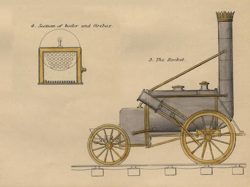 Locomotora de George y Robert Stephenson para el traslado de mercancías.