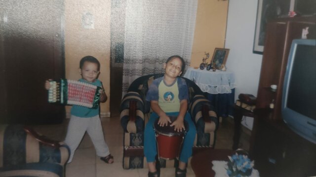 Playing instruments with my younger brother