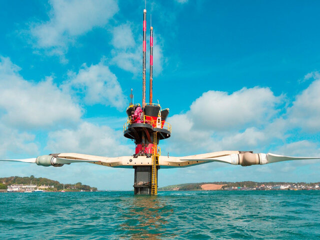 Strangford Lough - MCT (SeaGen): SeaGen is a twin turbine system with a mobile cross arm on a single supporting pile 3m in diameter and 9m above the average sea level. Electiricity generates once the tide runs faster than 1m/s.