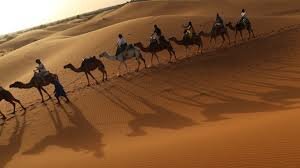 Arab and Berber traders travel across the sahara desert