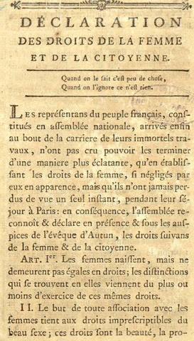 El desenvolupament del feminisme a partir de la Revolució Francesa."La Declaració dels drets de la Dona i de la Ciutadana".