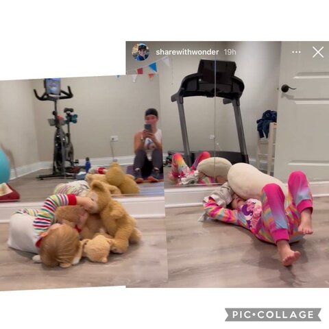*Kids watch her workout