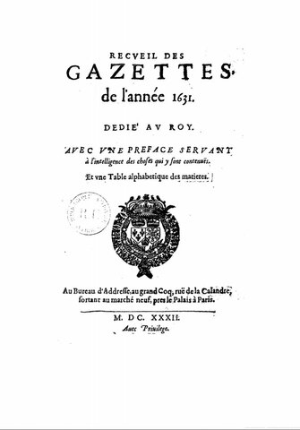 Theophraste Renaudot funda el periódico Gazette de France