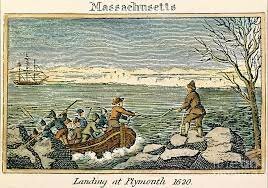 The Mayflower lands at Plymouth Rock