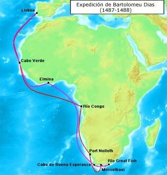 Bartolomeu Dias Afrikaren hegomuturreko Esperantza Oneko lurmuturrera irtzi.