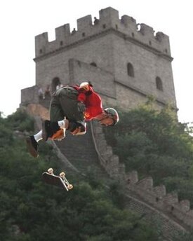 Danny Way ollies over the Great Wall of China