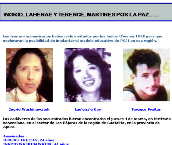 Secuestro de Terence Freitas, Ingrid Washinawatok y Laheenae Gay