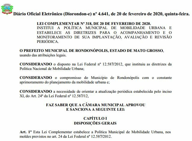 LC 318/2020 (Política de Mobilidade)